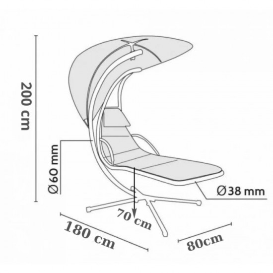 Μεταλλική κούνια αιώρα ξαπλώστρα με σκίαστρο 200x180x80cm σε εκρού χρώμα