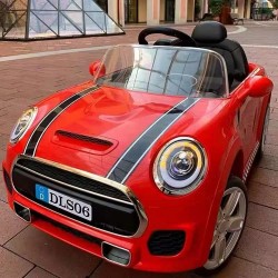 Ηλεκτροκίνητο παιδικό αυτοκίνητο τύπου MINI Cooper 12V με δερμάτινο κάθισμα και ελαστικά τύπου αυτοκινήτου κόκκινο