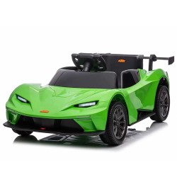 Ηλεκτροκίνητο παιδικό αυτοκίνητο Licensed KTM 12V με δερμάτινο κάθισμα και ελαστικά τύπου αυτοκινήτου σε πράσινο