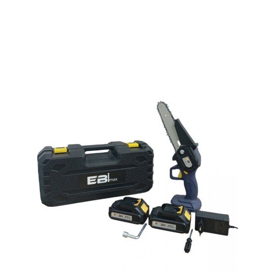 Αλυσοπρίονο μπαταρίας EBI MAX 20V με λάμα 15cm, ιδανικό για κλάδεμα και σκάλισμα ξύλων, με σετ μπαταριών και αλυσίδα